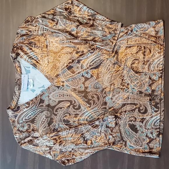 Pamela McCoy 3/4 Sleeve Metallic Brown Paisley Top L - Picture 1 of 5